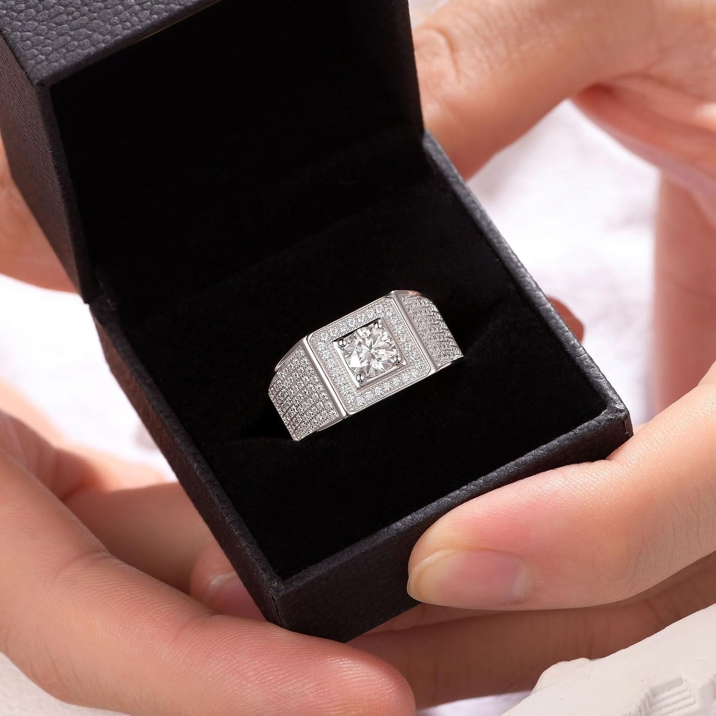 Mens Moissanite Band 925 Sterling Silver Promise Rings for Him round Cut Eternity Engagement Size 8-13