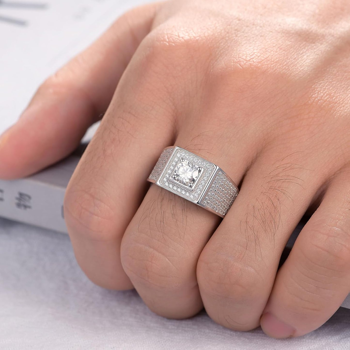 Mens Moissanite Band 925 Sterling Silver Promise Rings for Him round Cut Eternity Engagement Size 8-13