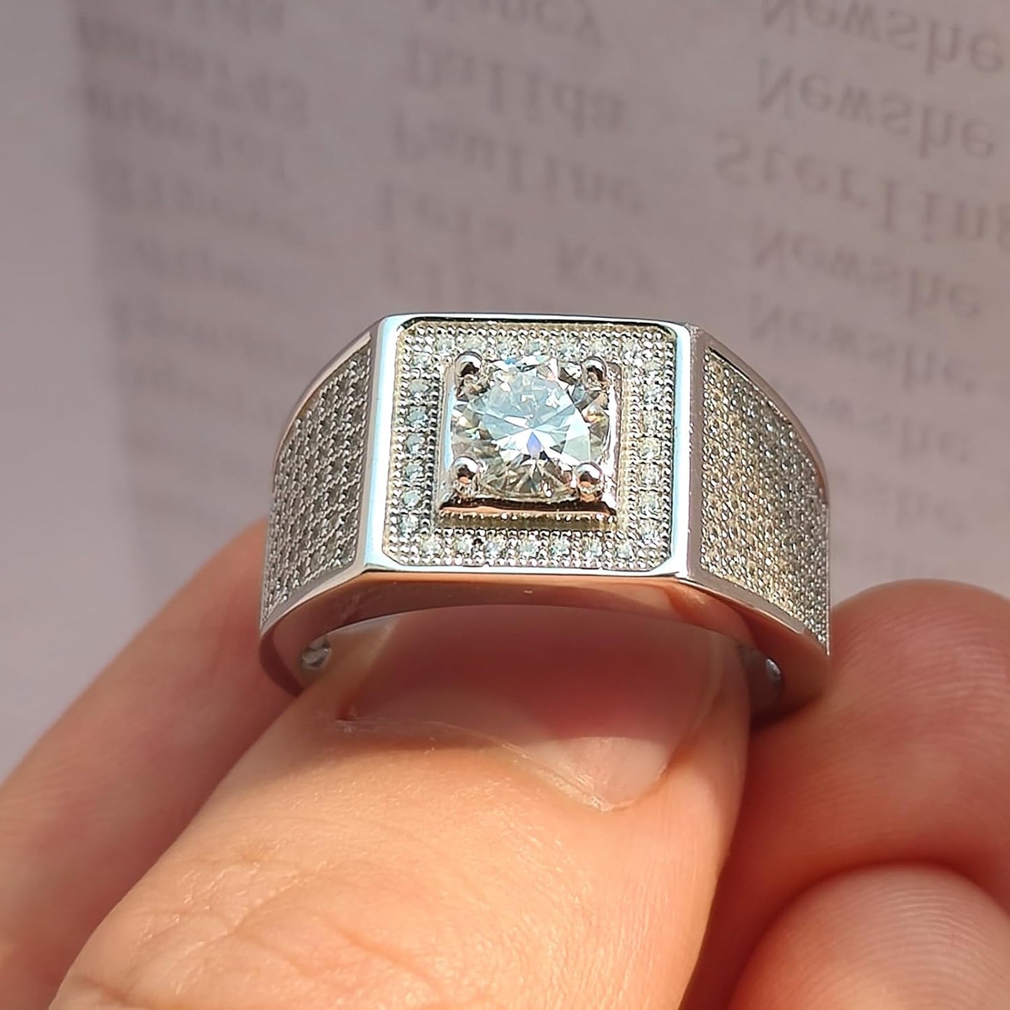 Mens Moissanite Band 925 Sterling Silver Promise Rings for Him round Cut Eternity Engagement Size 8-13