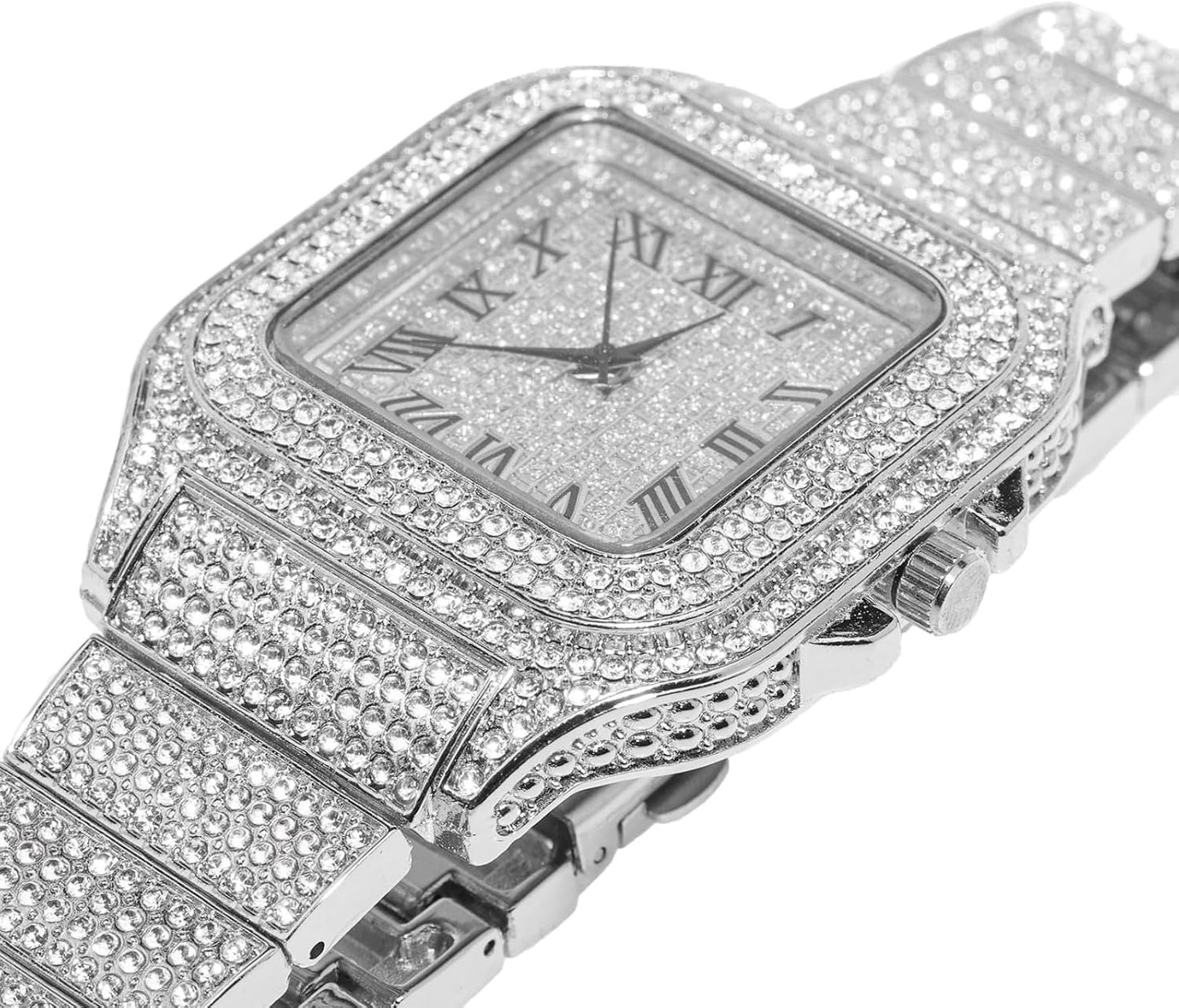 Luxury Square Dial Diamond Gold Watch for Men - 18K Real Gold/Platinum Plated Quartz Wristband with Optional Cuban Link Necklace Bracelet Set - Free Gift Box Included!