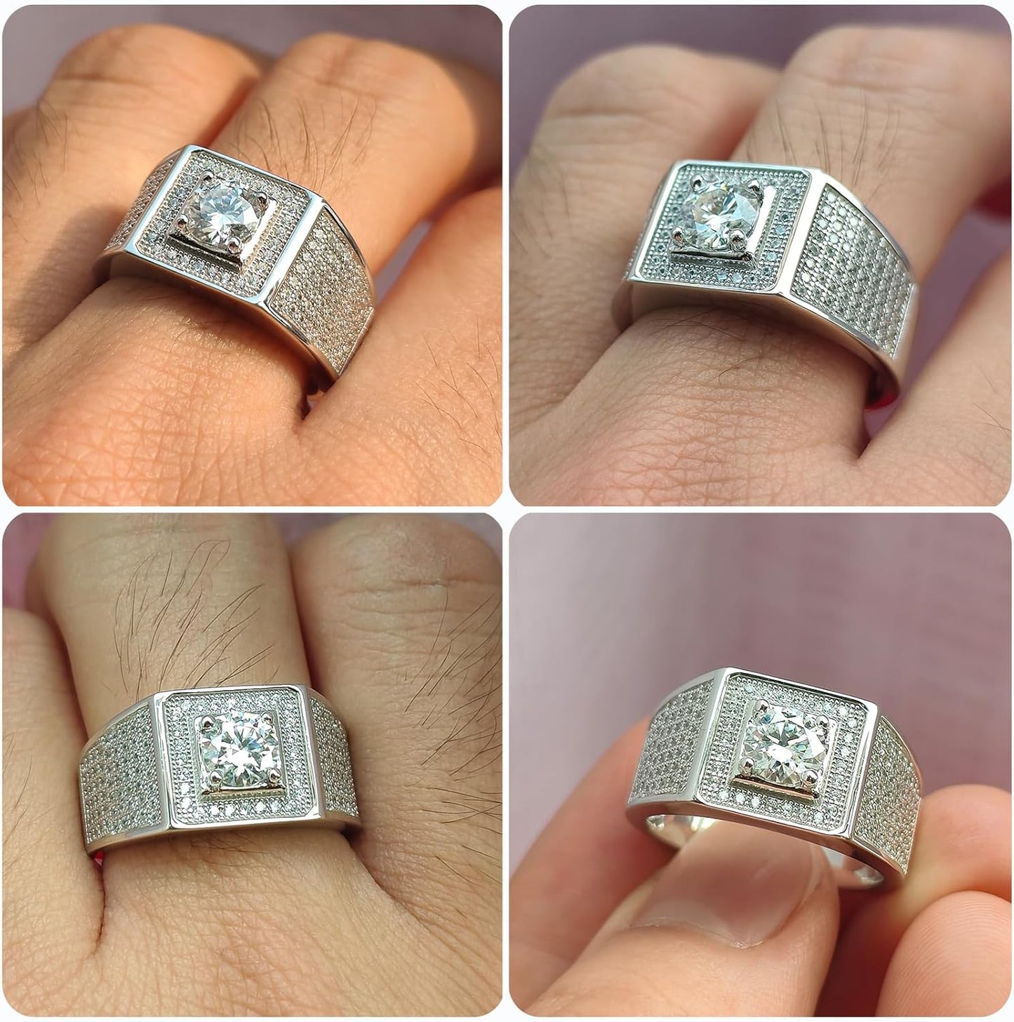 Mens Moissanite Band 925 Sterling Silver Promise Rings for Him round Cut Eternity Engagement Size 8-13