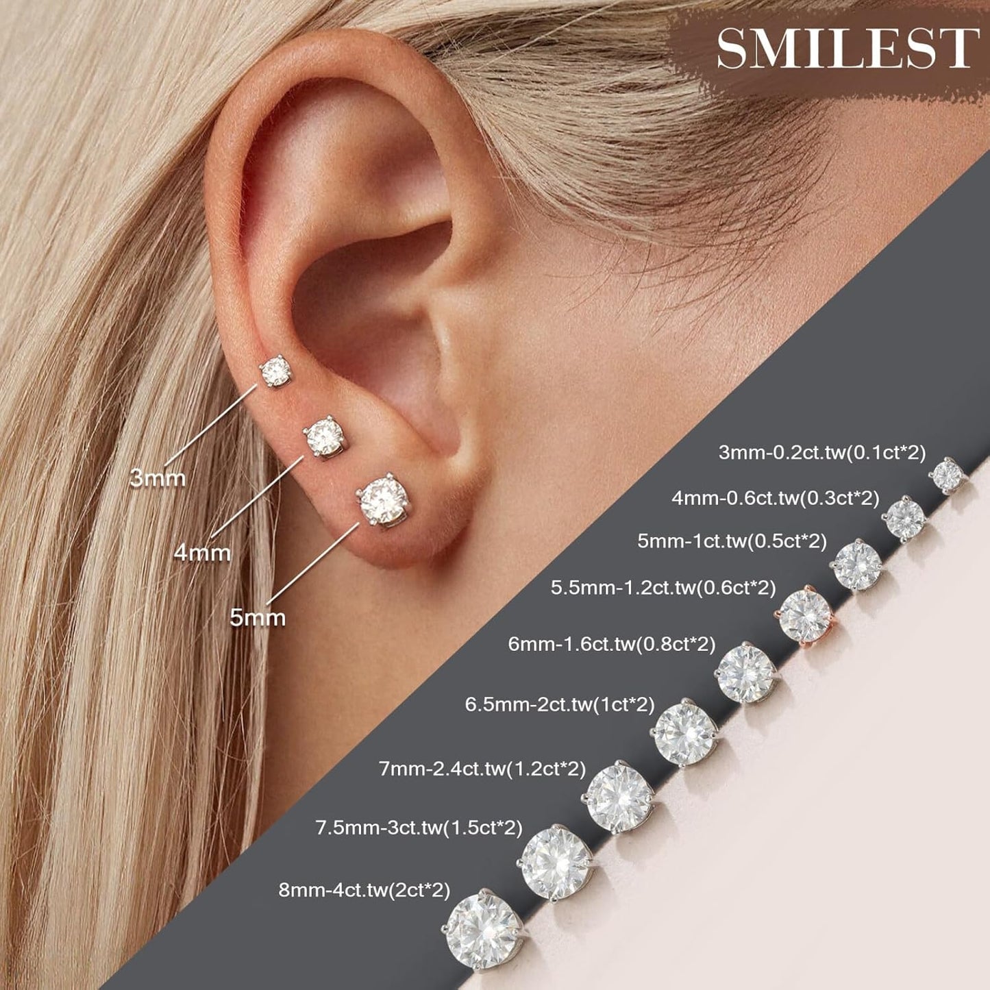0.2-4Ct Moissanite Screw Back Earrings, D Color VVS1 Clarity Lab Created Moissanite 14K White Yellow Rose Gold Ruthenium Vermeil 925 Sterling Silver round Moissanite Earrings for Women Men