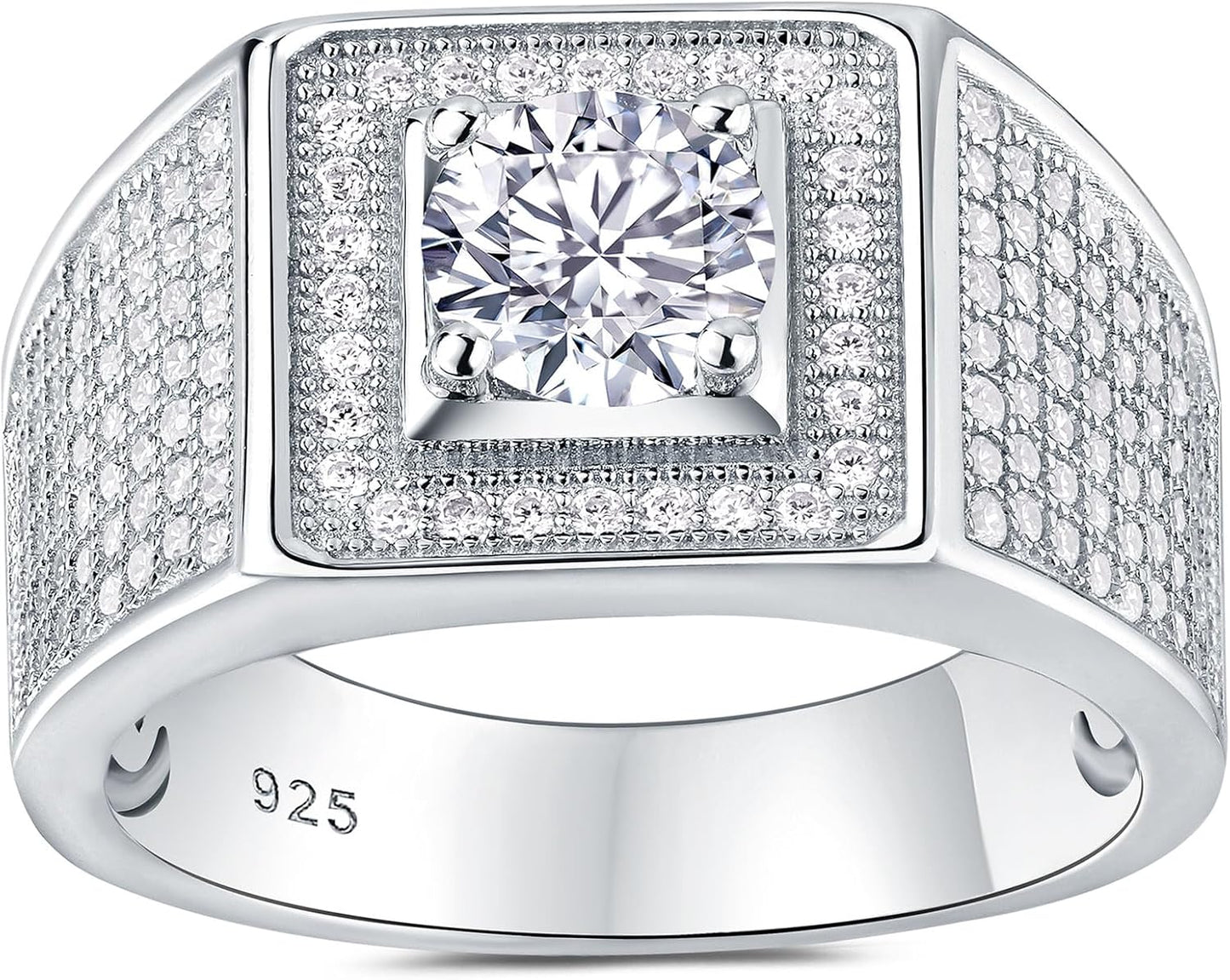 Mens Moissanite Band 925 Sterling Silver Promise Rings for Him round Cut Eternity Engagement Size 8-13