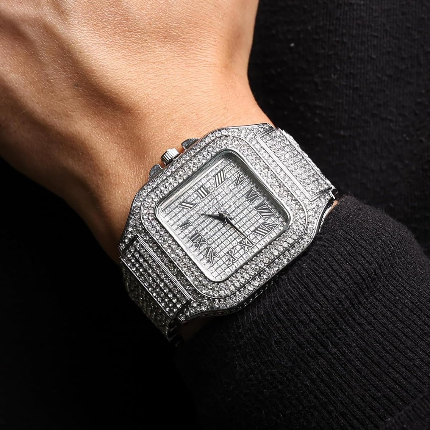 Luxury Square Dial Diamond Gold Watch for Men - 18K Real Gold/Platinum Plated Quartz Wristband with Optional Cuban Link Necklace Bracelet Set - Free Gift Box Included!