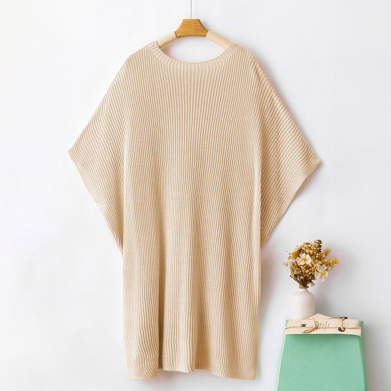 SHEWIN 2025 Fall Clothing Women'S Oversized Knit Top, Casual Crew Neck Drop Shoulder Loose Fit Short Sleeve Pullover Sweater with Side Slit, Soft Knitwear