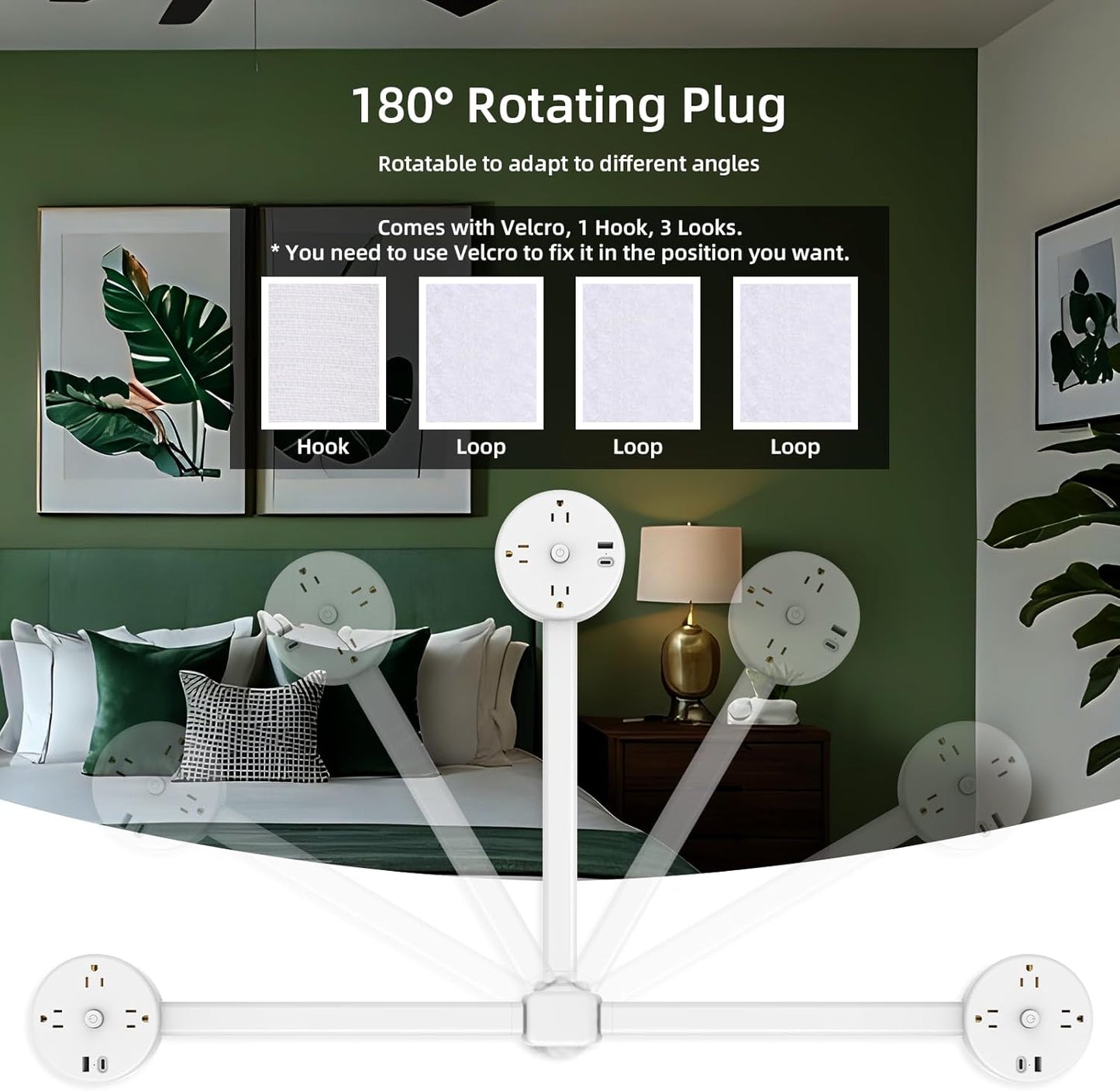Electrical Outlet Extender Stick with USB, Type-C Charging and 3 AC Outlets, Extends 18.5"-26.4", Rotates 180° for Hard to Reach Outlet Extender, Use behind Couches, Cabinets, Desks and More