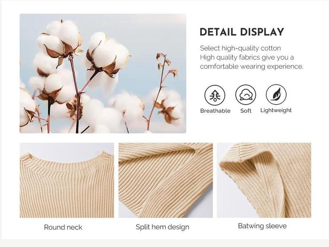 SHEWIN 2025 Fall Clothing Women'S Oversized Knit Top, Casual Crew Neck Drop Shoulder Loose Fit Short Sleeve Pullover Sweater with Side Slit, Soft Knitwear