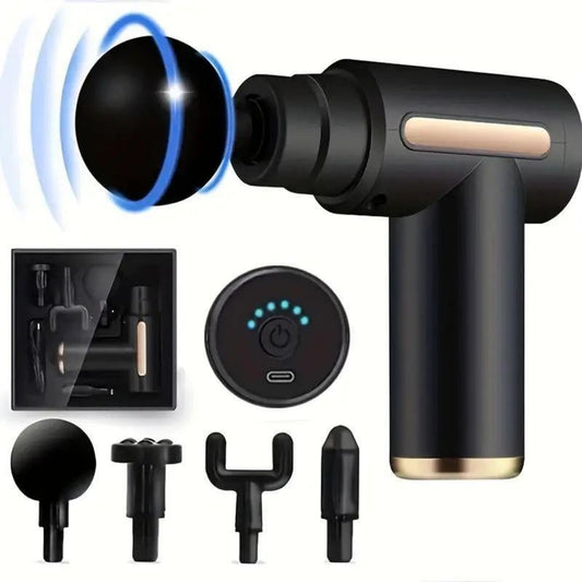 Home Portable USB Rechargeable 6-Speed Body Massage Gun, Adjustable Multifunctional Body Fascia Gun . Perfect for Muscle Recovery, Neck & Back Pain Relief, and Post-Workout Relaxation, 4 Replaceable Heads; Ultra-Quiet Brushless Motor, Black Massager Gift