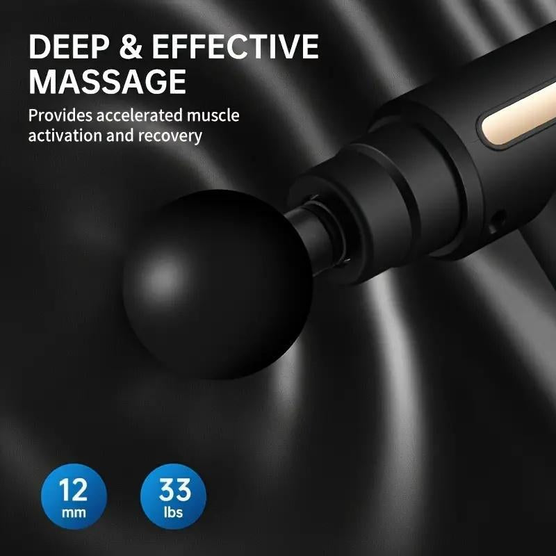 Home Portable USB Rechargeable 6-Speed Body Massage Gun, Adjustable Multifunctional Body Fascia Gun . Perfect for Muscle Recovery, Neck & Back Pain Relief, and Post-Workout Relaxation, 4 Replaceable Heads; Ultra-Quiet Brushless Motor, Black Massager Gift
