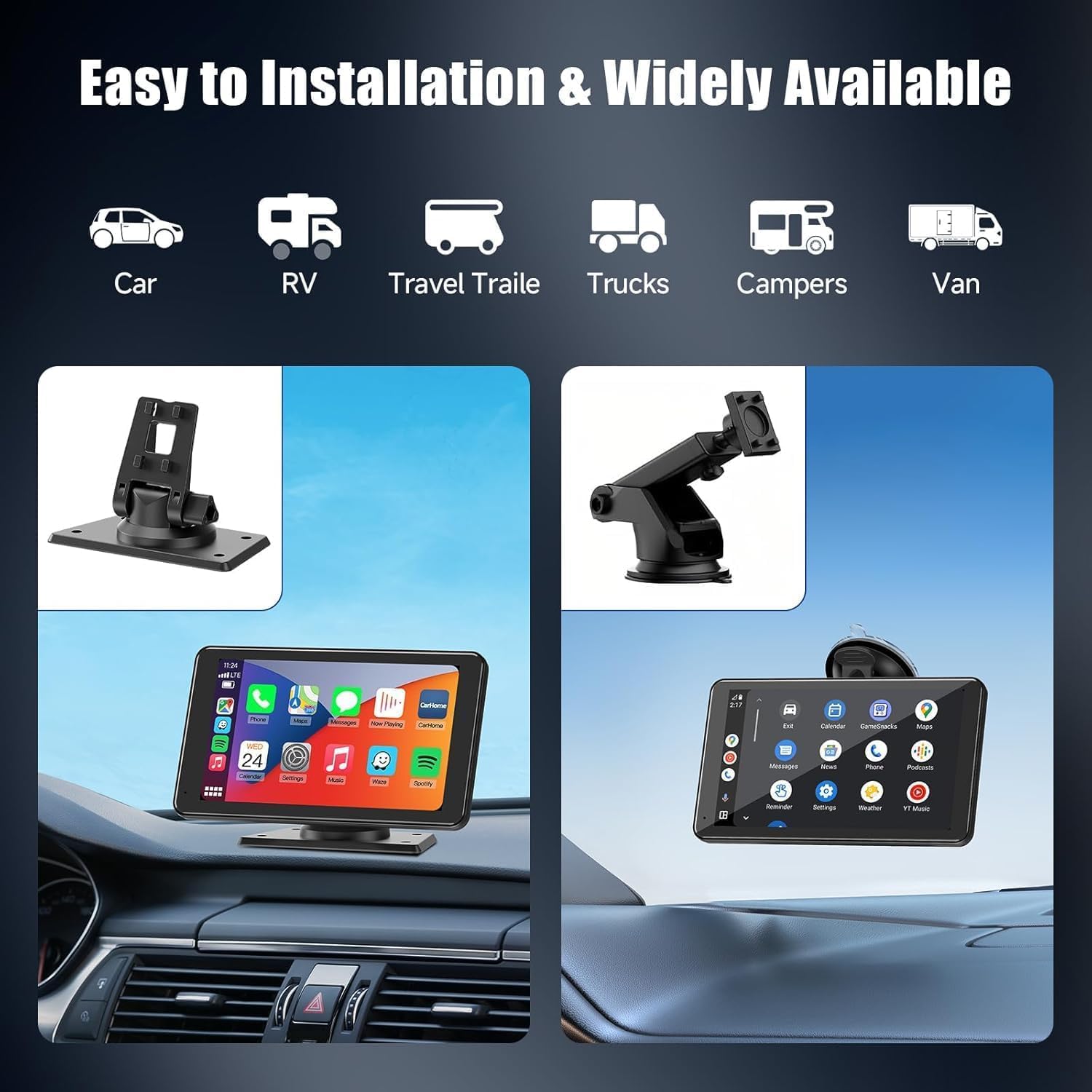 Portable Wireless Carplay Car Stereo, 7" HD Touchscreen for Car with Apple Carplay & Android Auto with Backup Camera/Mirror Link/Voice Control/Bluetooth/Gps/Aux/Fm Satellite Radio for All Vehicles