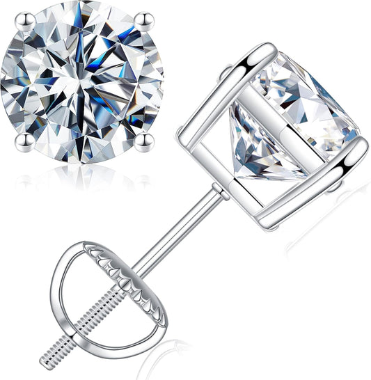 0.2-4Ct Moissanite Screw Back Earrings, D Color VVS1 Clarity Lab Created Moissanite 14K White Yellow Rose Gold Ruthenium Vermeil 925 Sterling Silver round Moissanite Earrings for Women Men