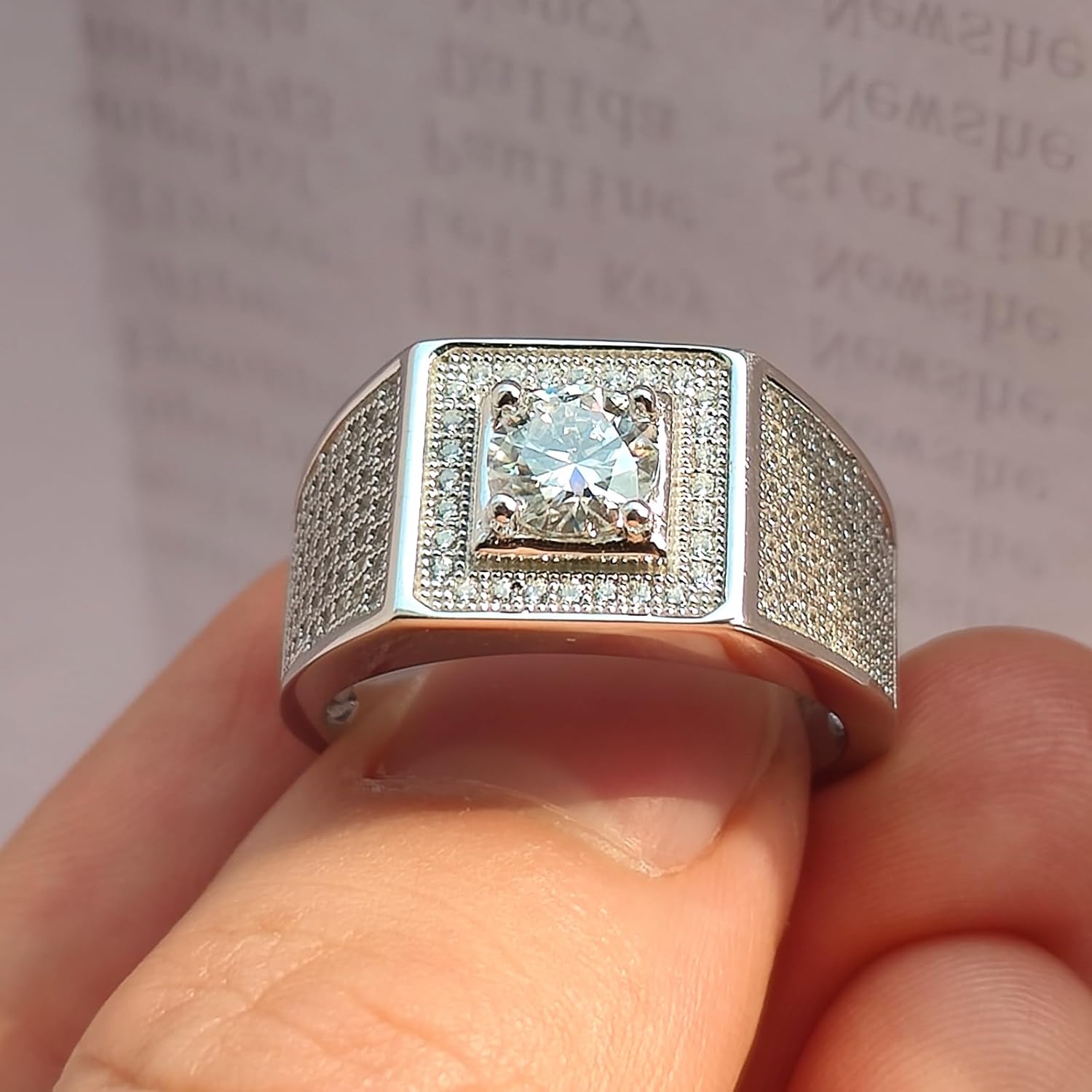 Mens Moissanite Band 925 Sterling Silver Promise Rings for Him round Cut Eternity Engagement Size 8-13