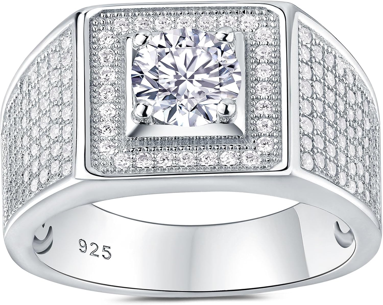 Mens Moissanite Band 925 Sterling Silver Promise Rings for Him round Cut Eternity Engagement Size 8-13
