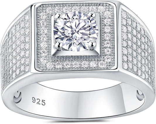 Mens Moissanite Band 925 Sterling Silver Promise Rings for Him round Cut Eternity Engagement Size 8-13