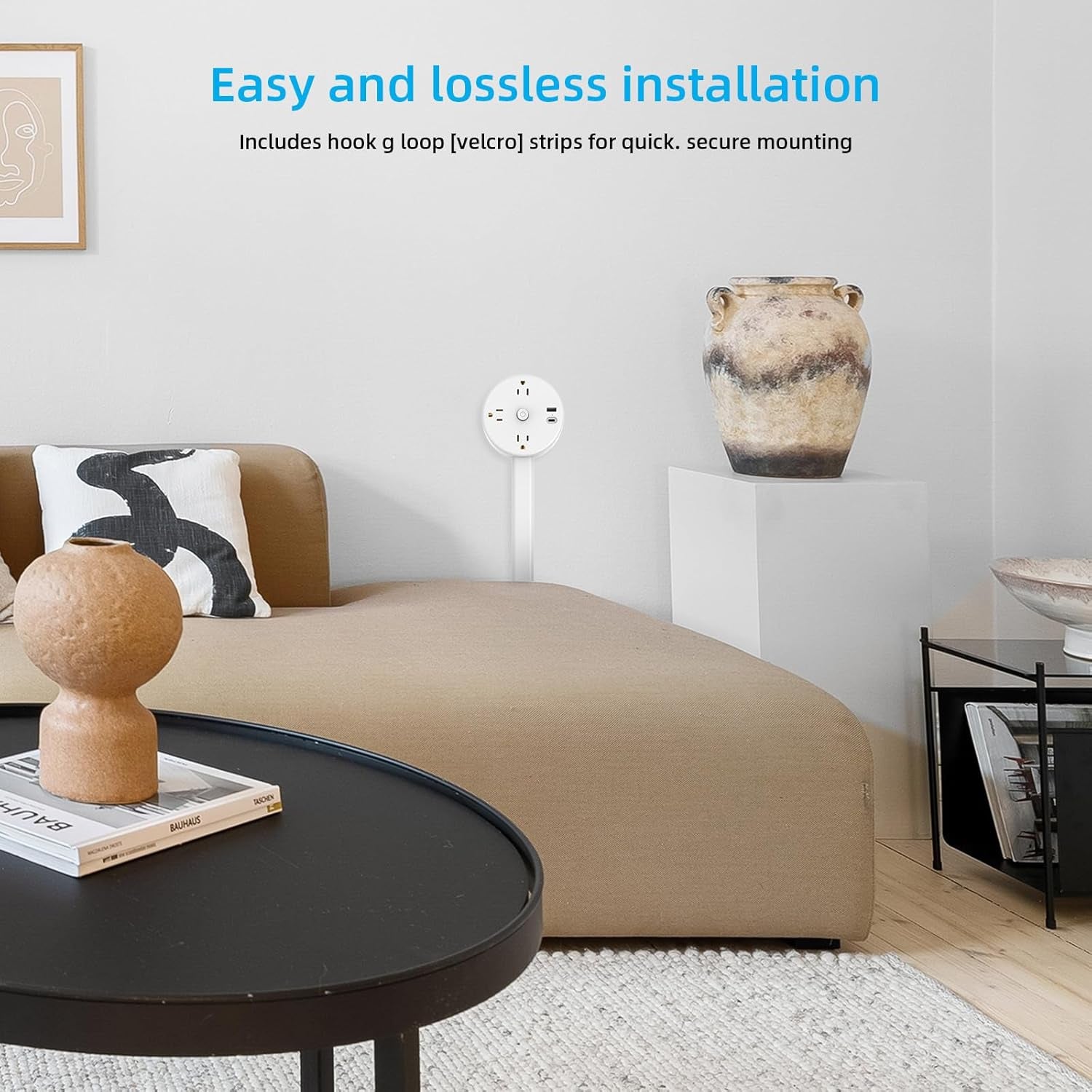 Electrical Outlet Extender Stick with USB, Type-C Charging and 3 AC Outlets, Extends 18.5"-26.4", Rotates 180° for Hard to Reach Outlet Extender, Use behind Couches, Cabinets, Desks and More