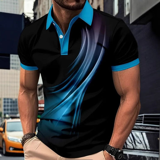 Men's Printed Color Short-sleeved Lapel Shirt