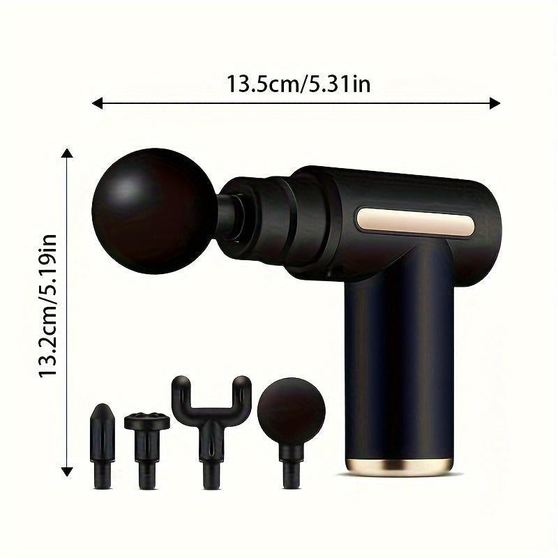 Home Portable USB Rechargeable 6-Speed Body Massage Gun, Adjustable Multifunctional Body Fascia Gun . Perfect for Muscle Recovery, Neck & Back Pain Relief, and Post-Workout Relaxation, 4 Replaceable Heads; Ultra-Quiet Brushless Motor, Black Massager Gift