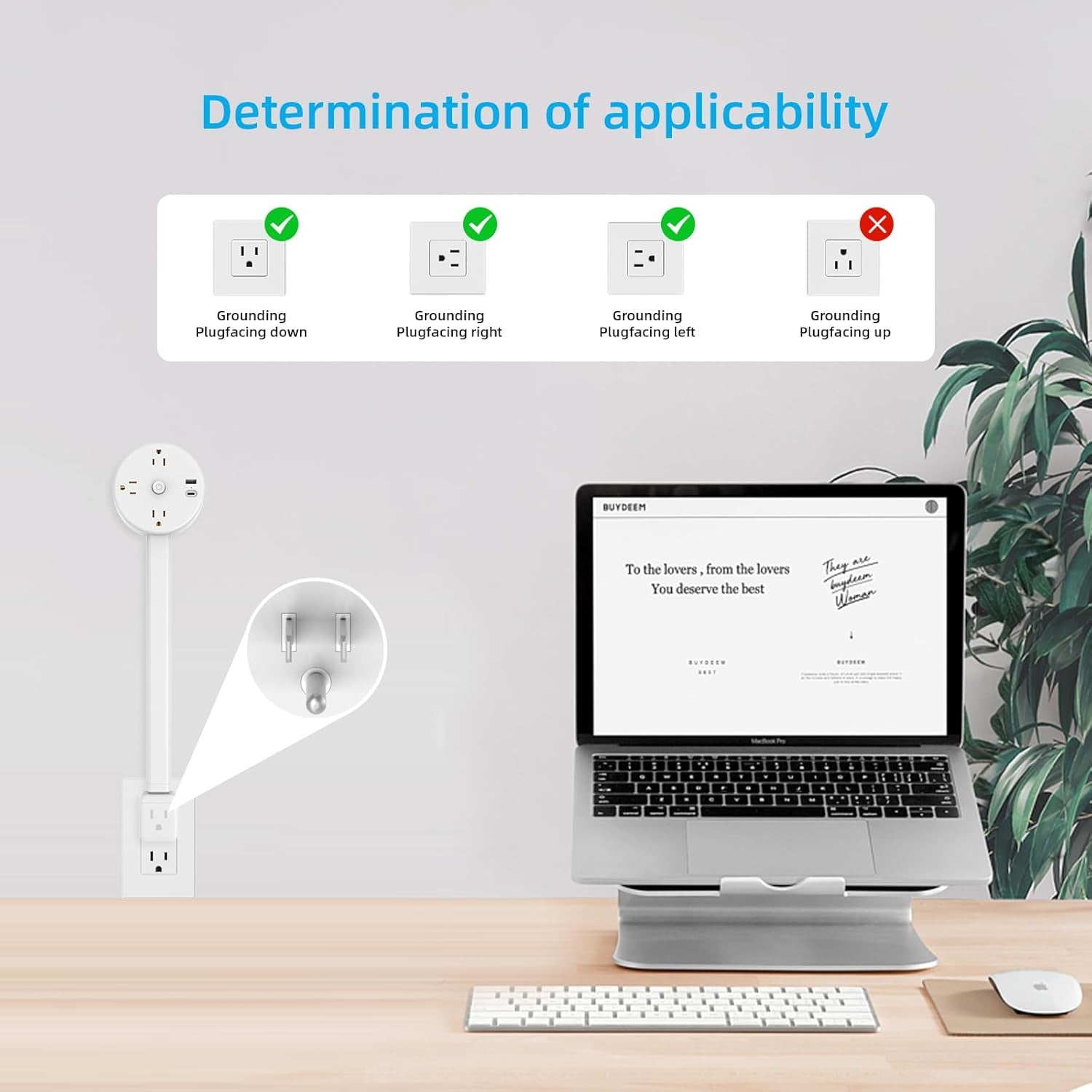 Electrical Outlet Extender Stick with USB, Type-C Charging and 3 AC Outlets, Extends 18.5"-26.4", Rotates 180° for Hard to Reach Outlet Extender, Use behind Couches, Cabinets, Desks and More