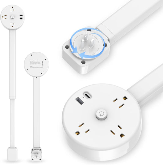 Electrical Outlet Extender Stick with USB, Type-C Charging and 3 AC Outlets, Extends 18.5"-26.4", Rotates 180° for Hard to Reach Outlet Extender, Use behind Couches, Cabinets, Desks and More